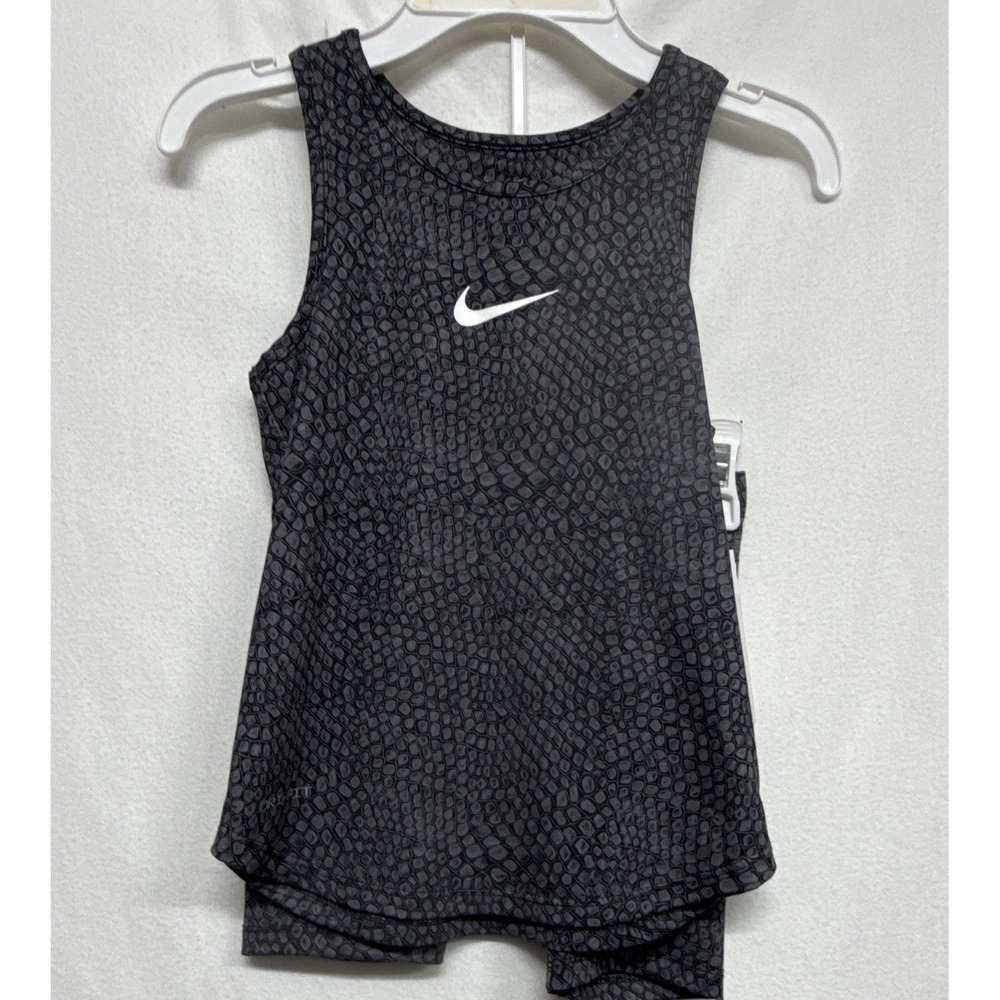 Nike Dri-FIT Girls 6X Black/Gray Animal Print Sleeveless Tank Top and shorts
